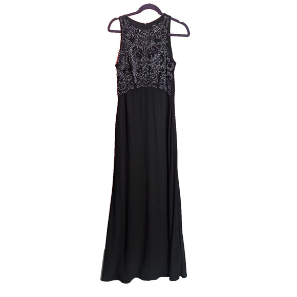 Jackie Jon Black Beaded Mesh Sleeveless Formal Maxi Gown Dress Size 6 A1 - Picture 1 of 7